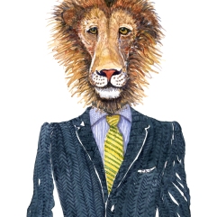 Watercolour of a lion in a suit