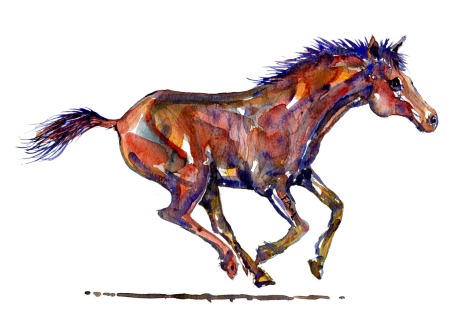 Running horse painting. Watercolor by Frits Ahlefeldt