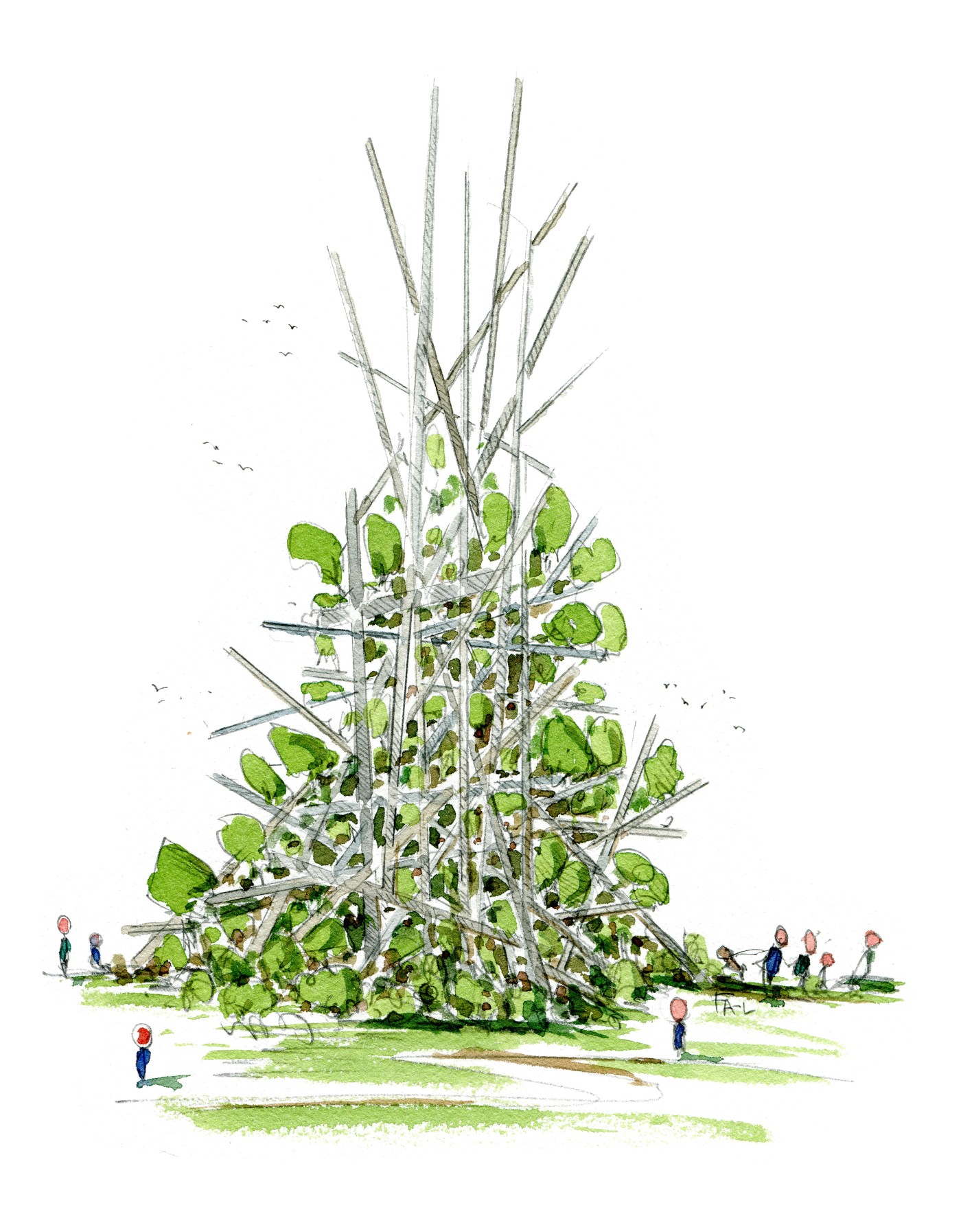 Concept sketch idea of a biodiversity sculpture, made from local garden cut off. idea by Frits Ahlefeldt