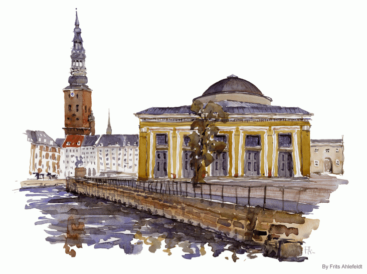 Watercolor from Copenhagen. Thorvaldsen.