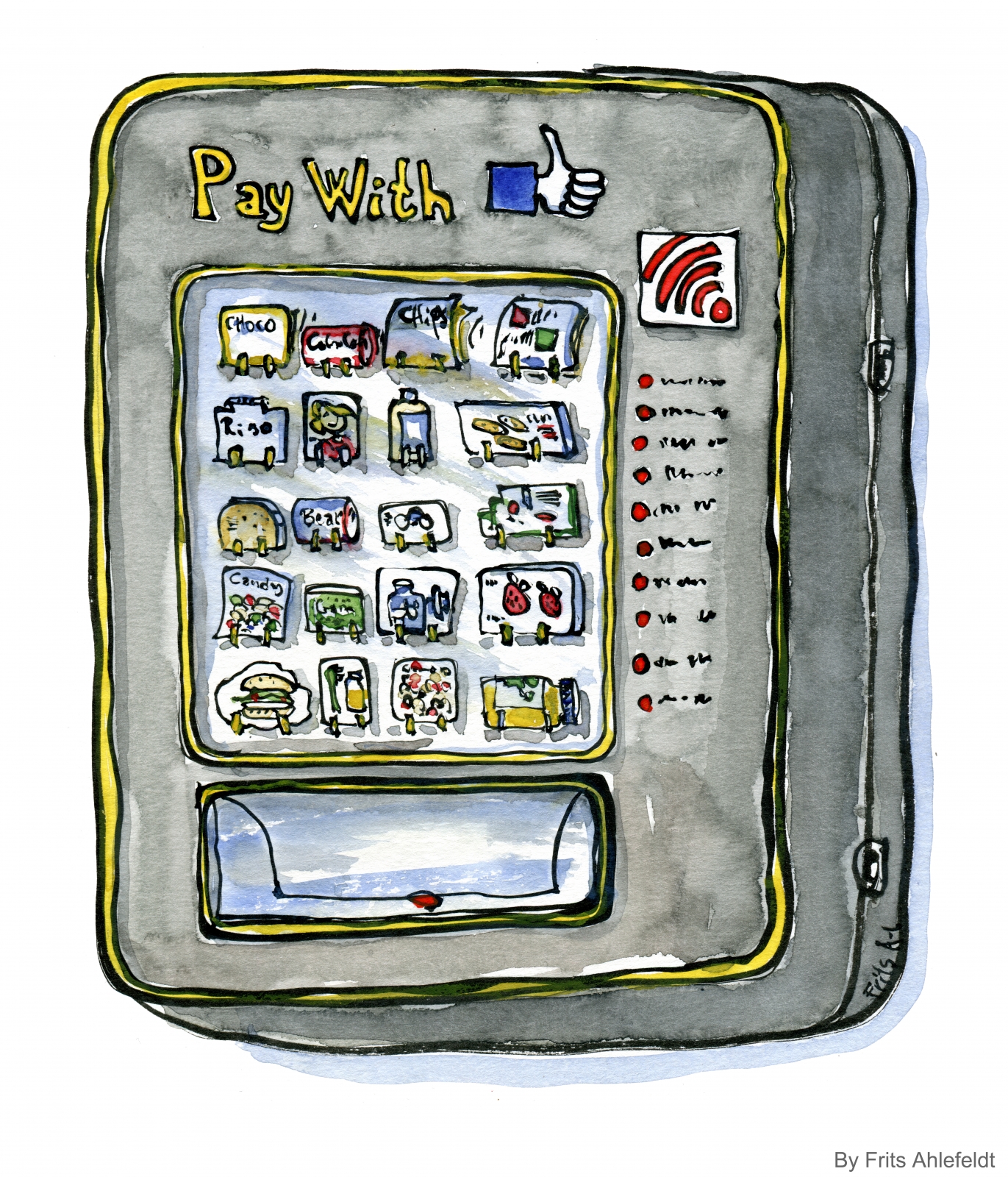 illustration of a vending machine where you pay with likes
