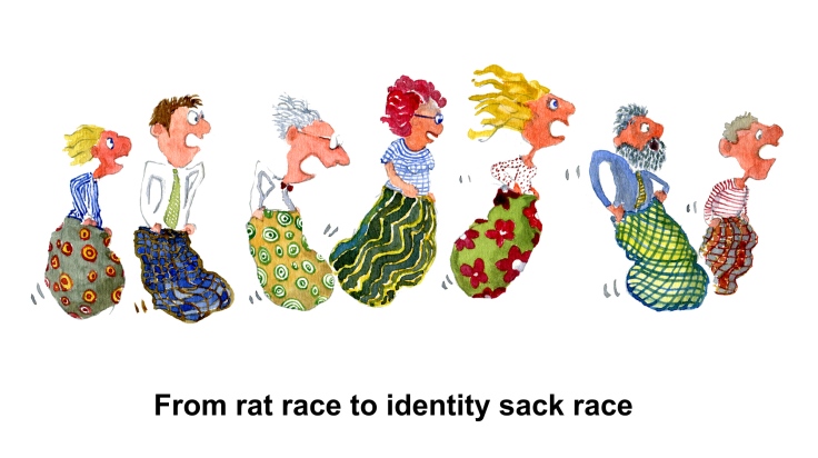 people in a sack race drawing