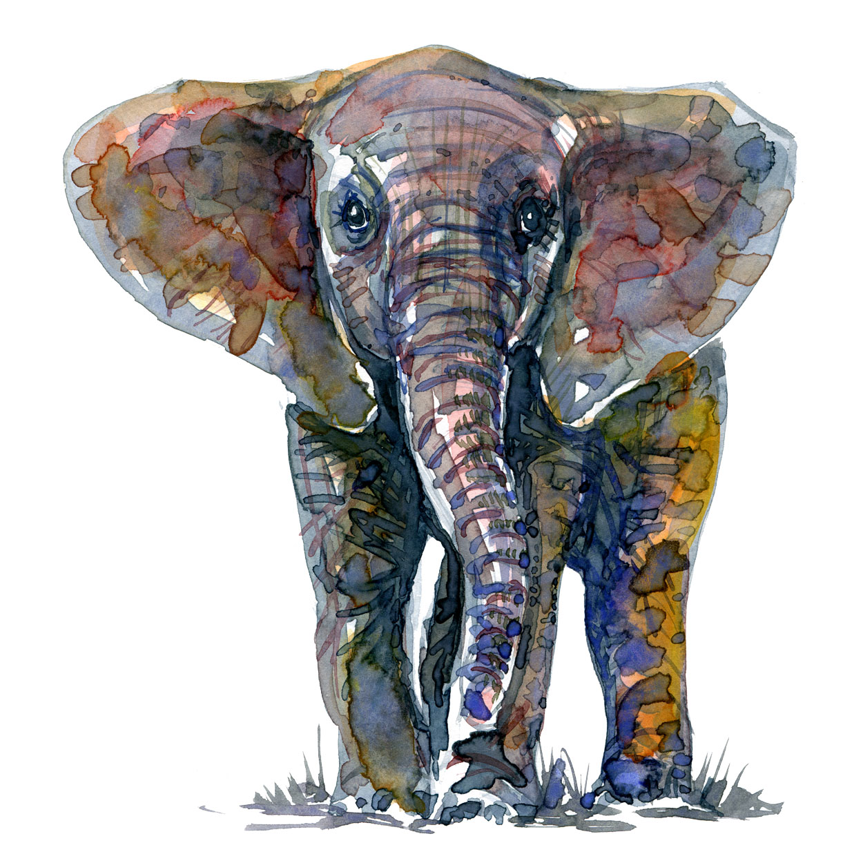 Elephant standing frong, art by Frits Ahlefeldt