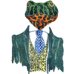 Firebellied frog in a green suit Fashion watercolor painting of animal in suit by Frits Ahlefeldt