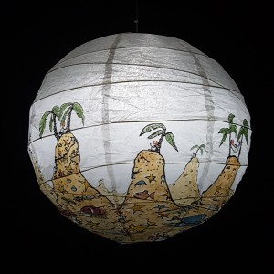 No man is an island at low tide art by Frits Ahlefeldt. SpherePainting on Rice paper lamp