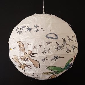 Hand painted artwork on rice paper lamp. Fish in love. By Frits Ahlefeldt