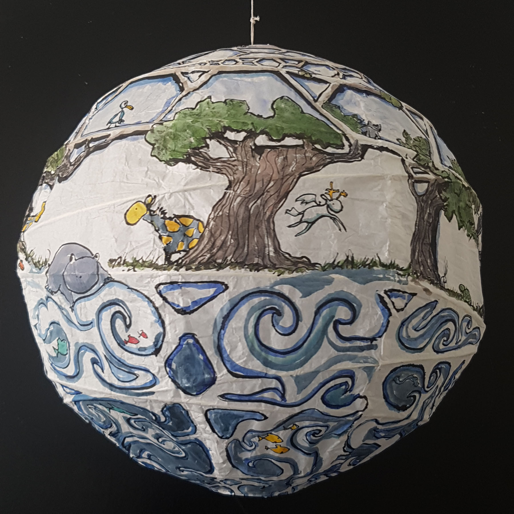 Painting of sphere house by Frits Ahlefeldt, on Rice paper lamp