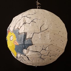 Drawing of a chicken inside an egg, painted by Frits Ahlefeldt on Rice Paper Lamp