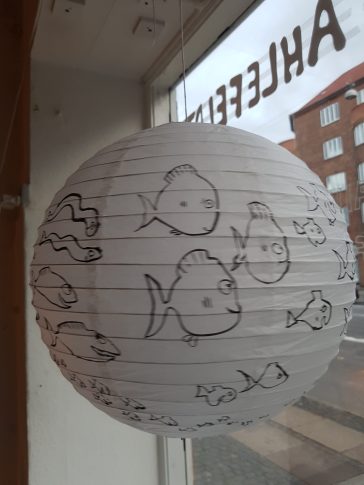 Painting on rice paper lamp, sphere artwork by Frits Ahlefeldt