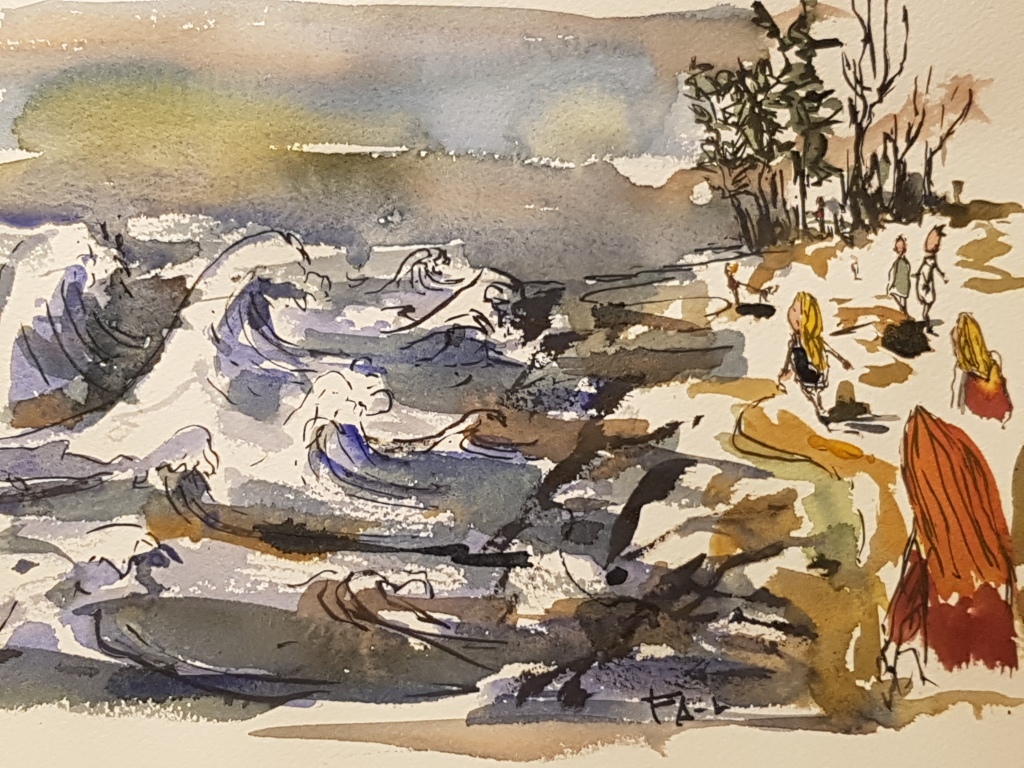 Walking along the sea while the storm alfrida approached land. Log 1. January 2019 - illustration by Frits Ahlefeldt