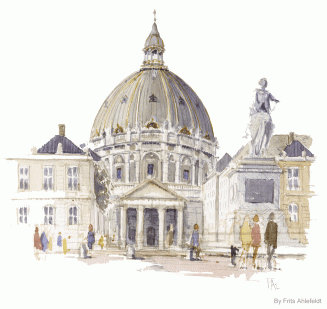 The Marble church. Watercolor from Copenhagen.