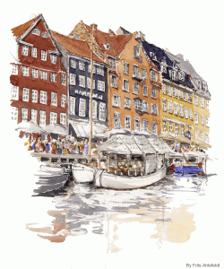 Watercolor nyhavn, Denmark