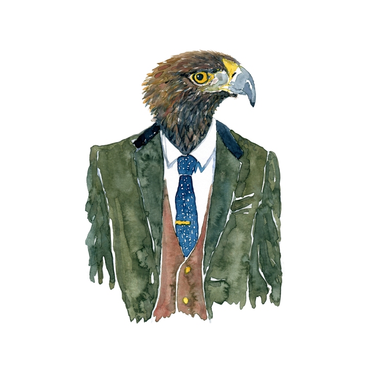 Watercolor of an eagle in a suit