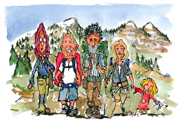 Drawing of a group of hikers