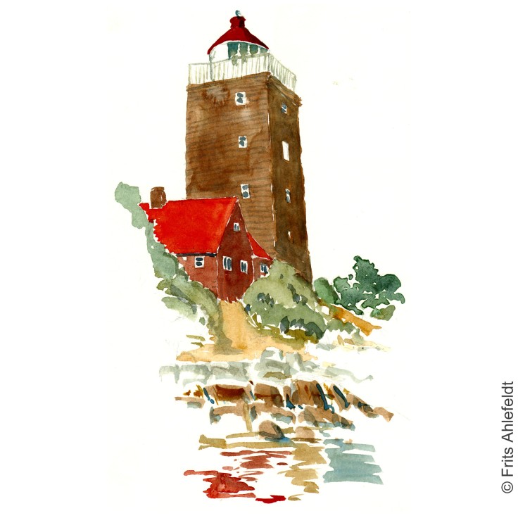 Svaneke Lighthouse. Bornholm watercolor painting by Frits Ahlefeldt